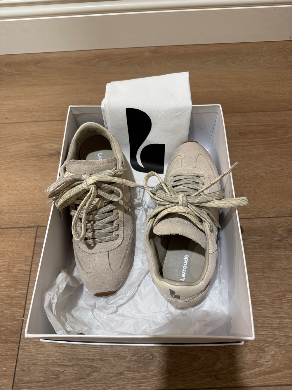 Larroude Beige Suede Women's Sneakers